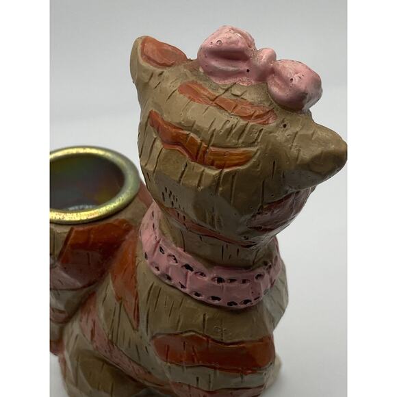 Vintage 1997 Hermitage Pottery Resin Girl Cat Taper Candleholder Whimsical - Picture 14 of 14